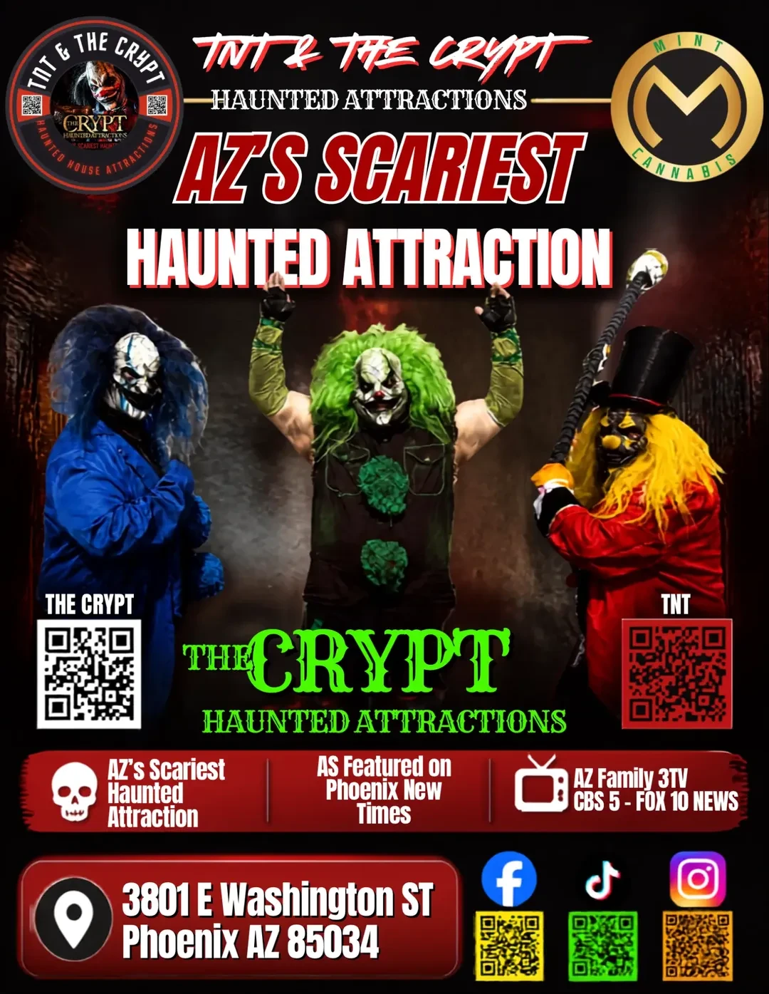 Haunted attraction poster with three clowns