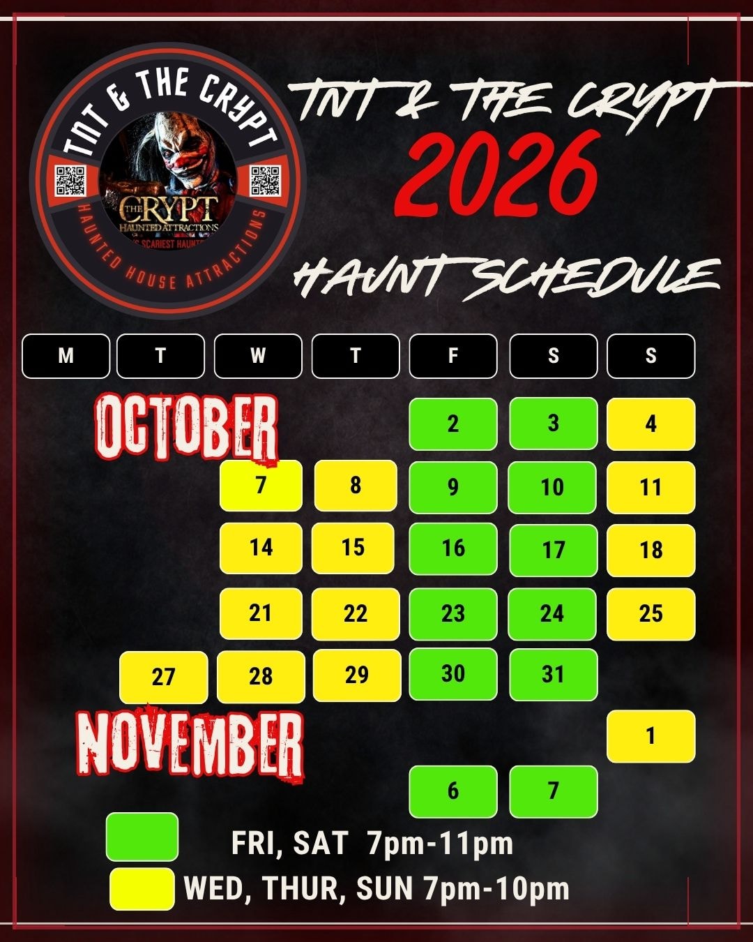TNT and The Crypt 2026 season calendar