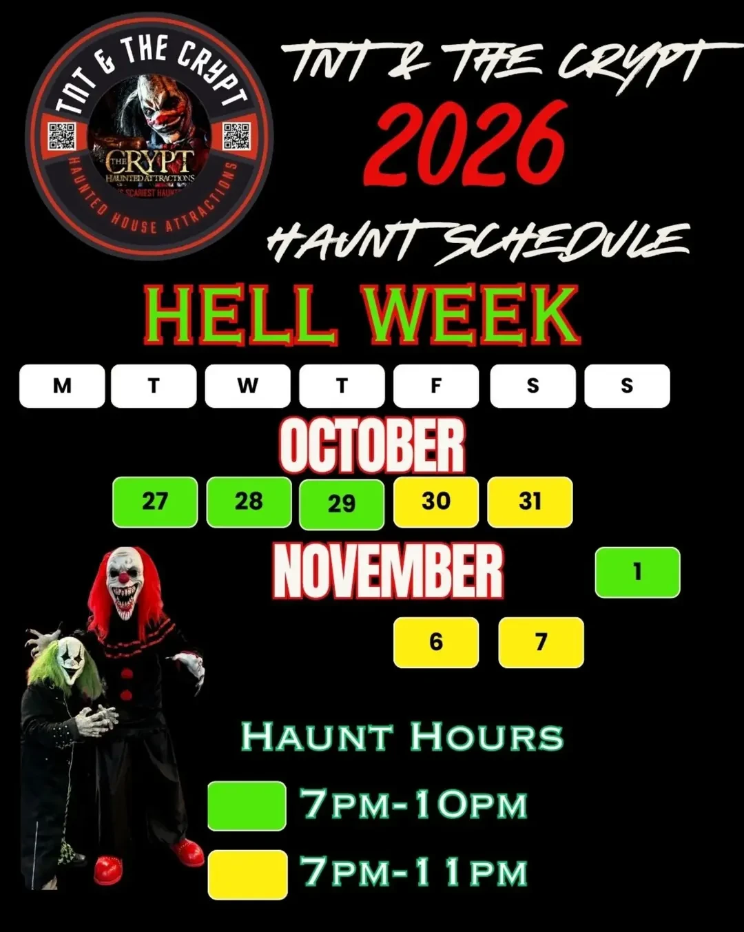 TNT and The Crypt 2026 Hell Week schedule